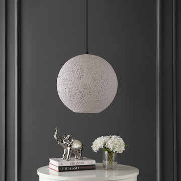 Lacey Bohemian Minimalist Iron/Rope Woven Globe LED Pendant - JONATHAN Y